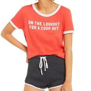Wildfox Red One the Lookout for a Cookout Graphic Retro Ringer T-Shirt